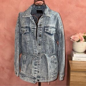 Black Label Washed Denim Belted Jacket